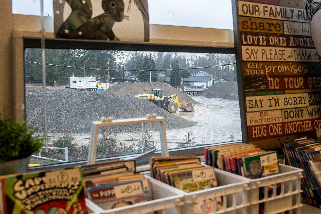 The view of Mountain Loop Mine out the window of a second floor classroom at Fairmount Elementary on Wednesday, Jan. 10, 2024 in Everett, Washington. (Olivia Vanni / The Herald)