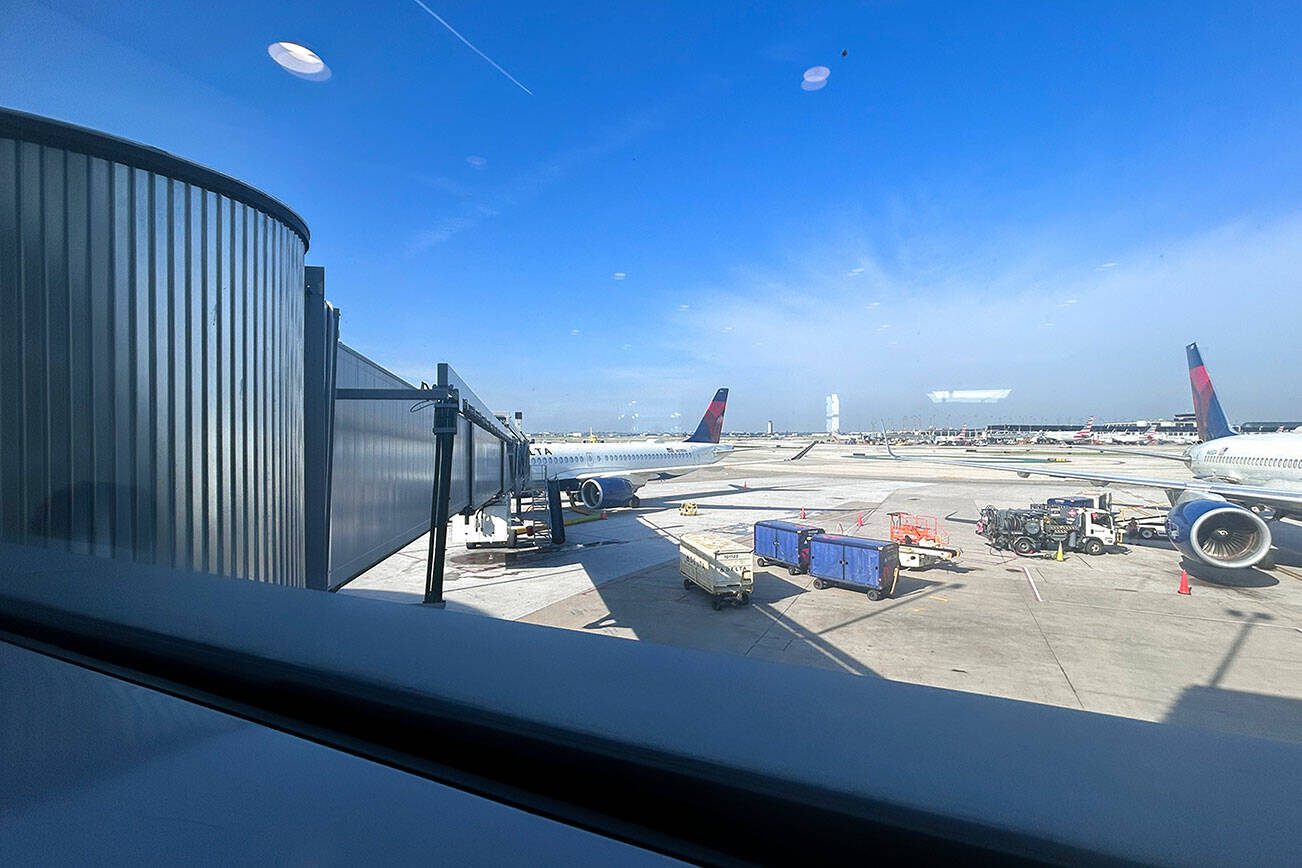 An airplane is parked at Gate M9 on Tuesday, May 21, 2024 at O’Hare International Airport in Chicago, Illinois. (Jordan Hansen/The Herald)