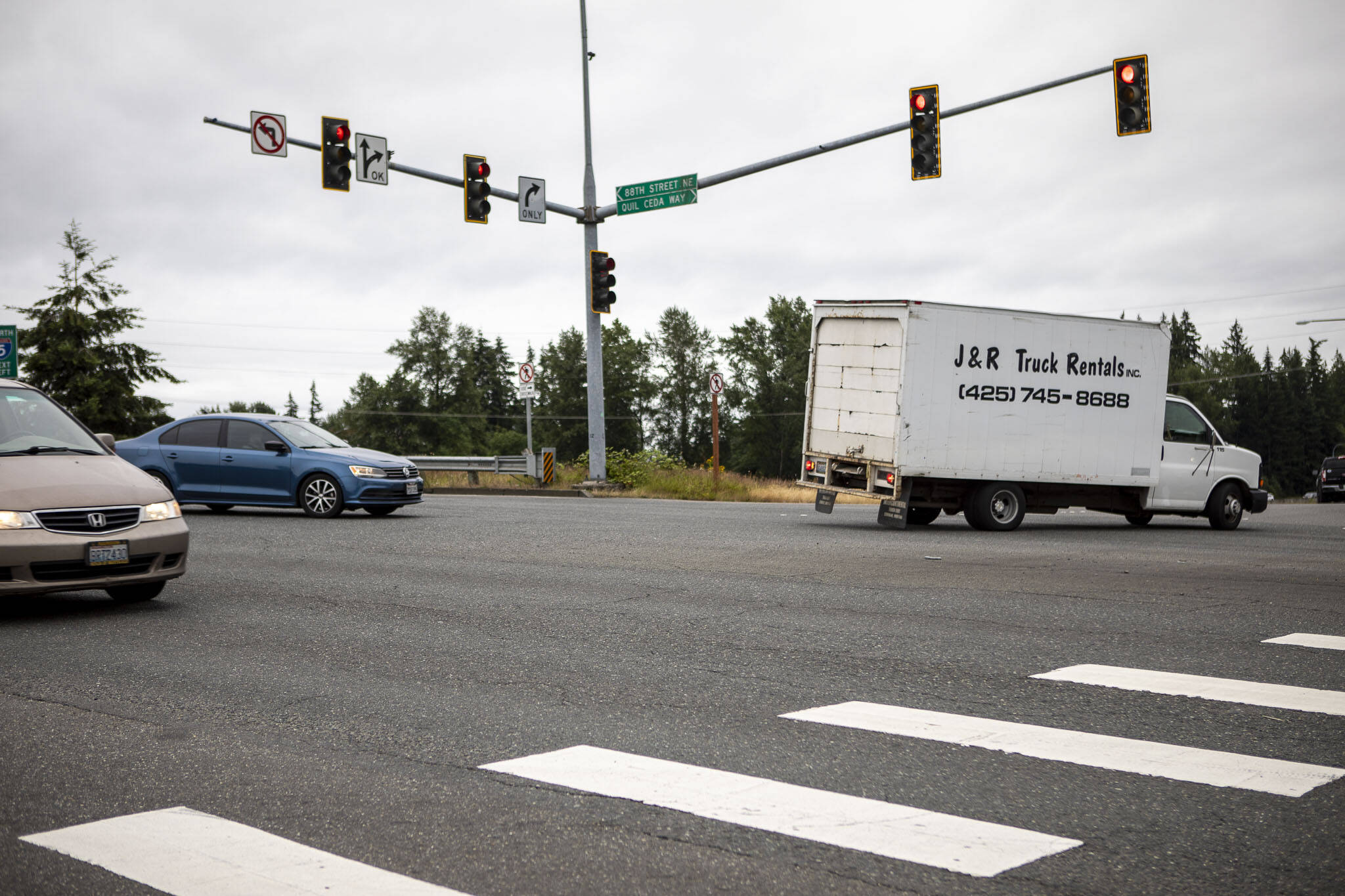 Cars drive through the interchange near 88th street on Thursday, June 27, 2024 in Marysville, Washington. (Annie Barker / The Herald)