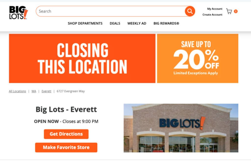 A website for the Everett location of Big Lots confirms the store will be closing. (Provided photo)
