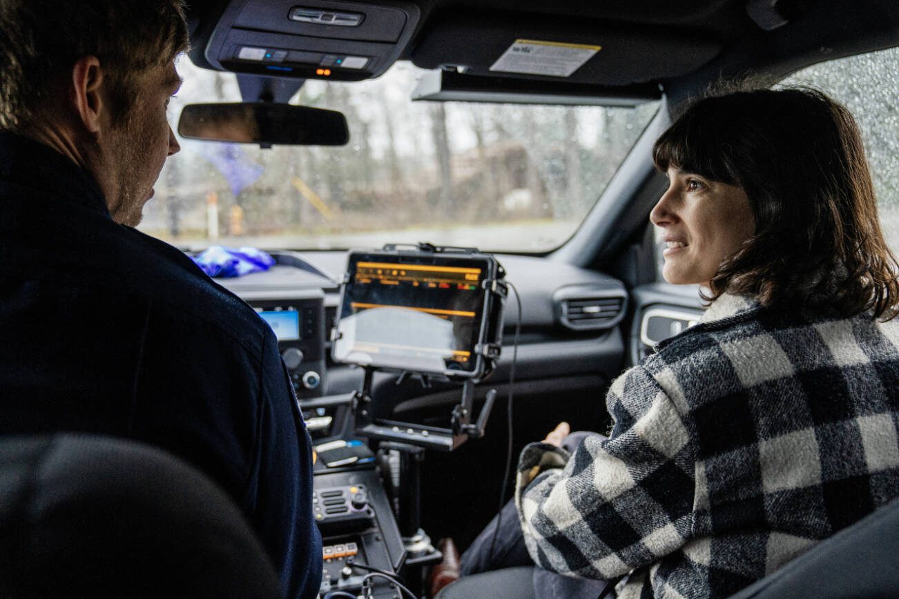 FILE — Rep. Marie Gluesenkamp Perez (D-Wash.) on a ride-along with a Skamania County paramedic captain near Carson, Wash. on Feb. 26, 2024. Perez, who is on track to win re-election in her rural Washington district, says her party needs to stop demonizing others and recruit candidates from diverse backgrounds. (M. Scott Brauer/The New York Times)