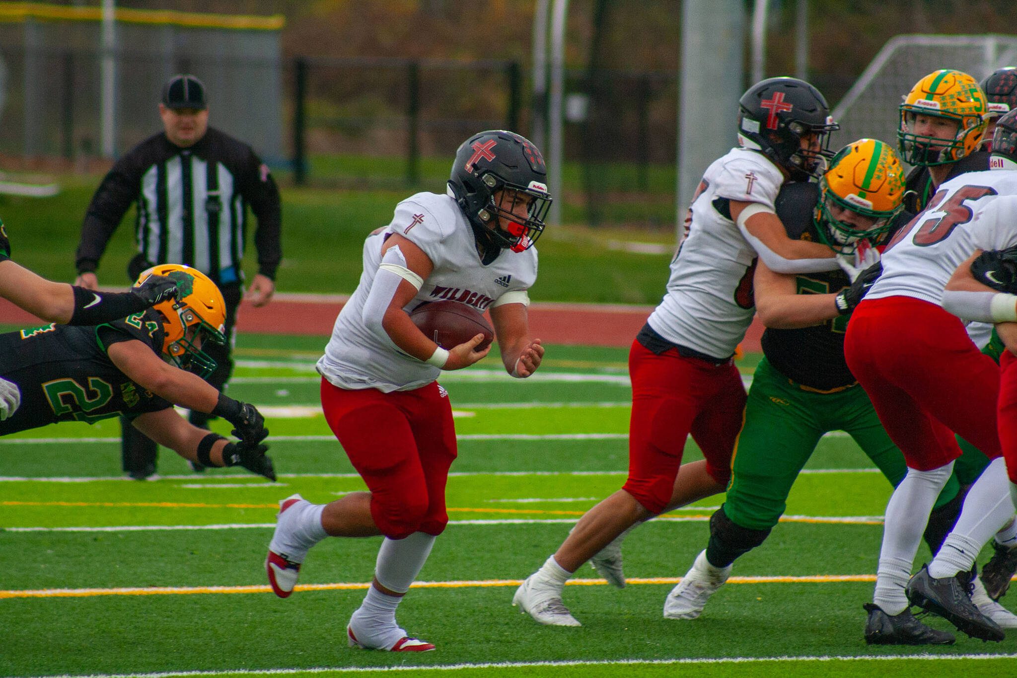 Jevin Madison carries for Archbishop Murhpy on Saturday, Nov. 23, 2024 in Ferndale, Wash. The Wildcats will face Tumwater in the 2A semi-finals next weekend. (Photo courtesy of Zen Hill)