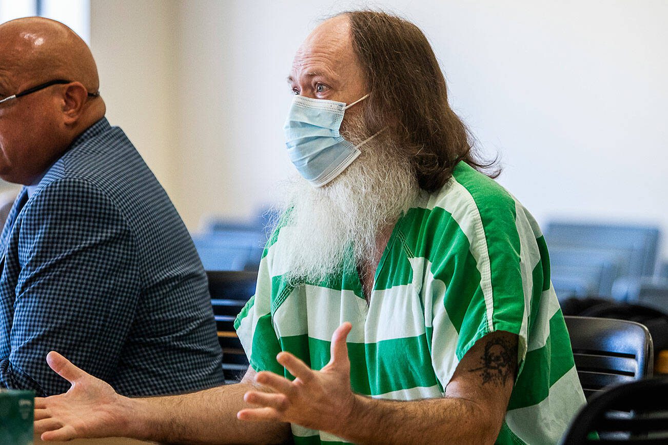 Mark Downey speaks at his sentencing at the Snohomish County Courthouse on Thursday, Nov. 17, 2022 in Everett, Washington. (Olivia Vanni / The Herald)