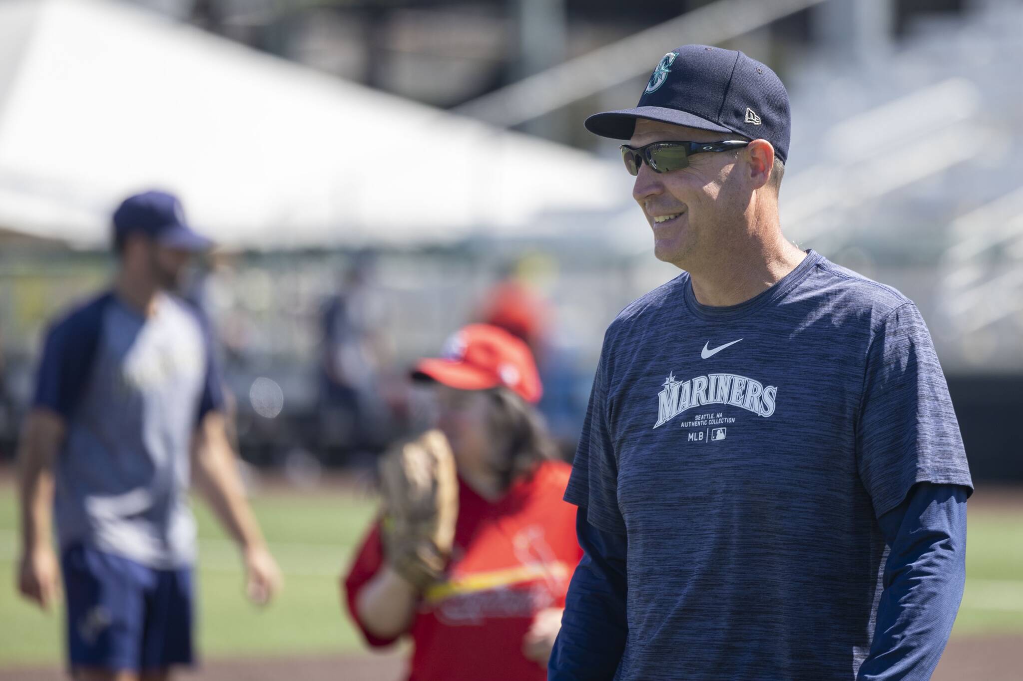 Dan Wilson assists at a Challenger League baseball game hosted by the Everett AquaSox at Funko Field on Sunday, Aug. 23, 2024 at Funko Field in Everett. (Photo courtesy of Evan Morud / Everett AquaSox)